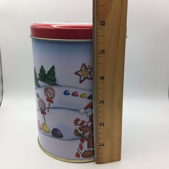 Santa's Workbench Large Round Red Canister Christmas Holiday Gingerbread Men 6" - Picture 11 of 12